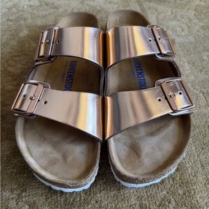 Birkenstock Arizona Soft Footbed Leather Metallic Copper Sandal